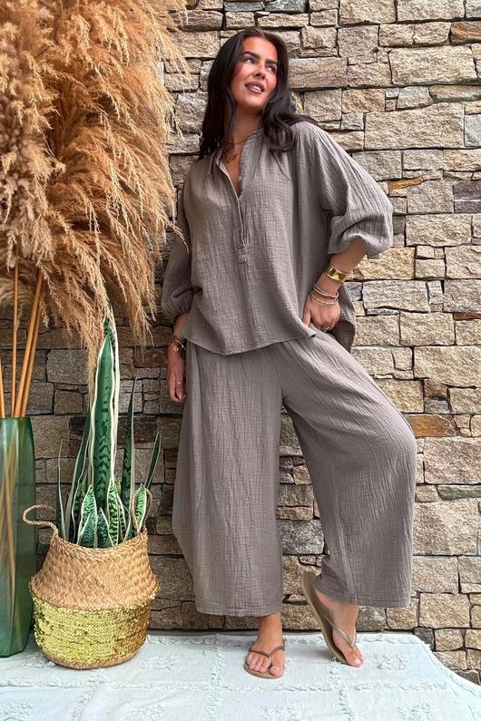 Annie Cushion Cotton Barrel Culotte Pant Earth